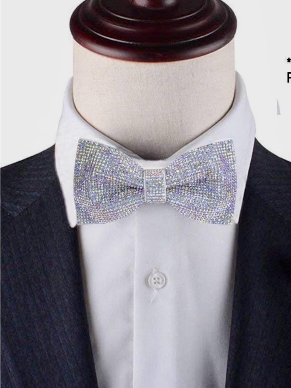 Multicolored Crystal Embellished Silver pre-tied Bow Tie worn once!
